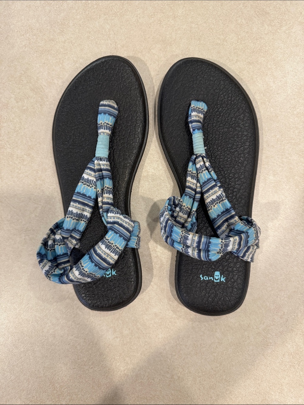 Sanuk Bubble Sling - Blue Patterned Yoga Sling Sandals with Black Footbed